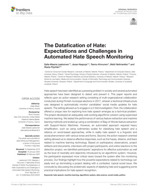 The Datafication of Hate: Expectations and Challenges in Automated Hate ... - coolestguyplanet.net