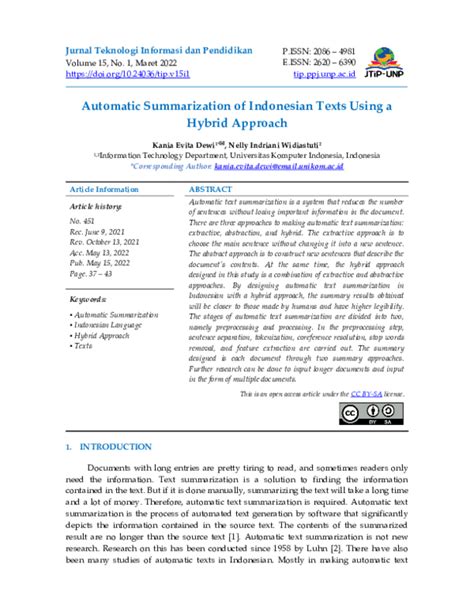 The Design of Automatic Summarization of Indonesian Texts Using a ... - muktibox.com