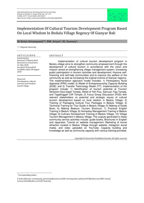 The Development of Bali Tourism through Cultural and Local Wisdom … - balustradellc