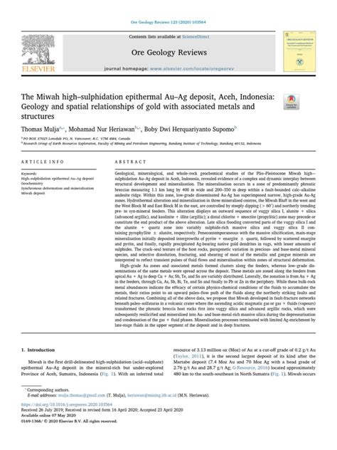 The Discovery History and Geology of the Miwah High Sulphidation ... - wintechmobiles.com