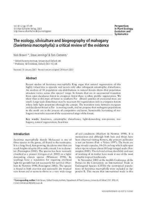 The ecology, silviculture and biogeography of mahogany (Swietenia ... - raincitystudios.com