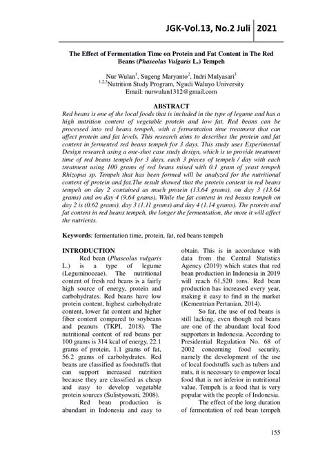 THE EFFECT OF FERMENTATION ON PROTEIN CONTENT AND FAT CONTENT OF TEMPEH ... - muktibox.com
