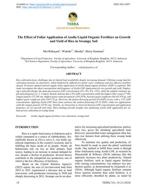 The Effect of Foliar Application of Azolla Liquid Organic Fertilizer on ... - raincitystudios.com