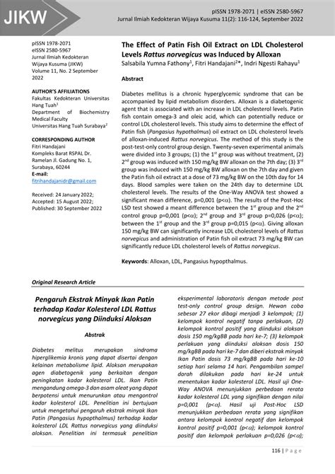 The Effect of Patin Fish Oil Extract on LDL Cholesterol Levels Rattus ... - muktibox.com
