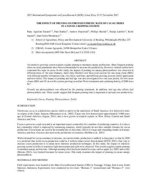 THE EFFECT OF PRUNING ON PHOTOSYNTHETIC RATE OF CACAO … - raincitystudios.com