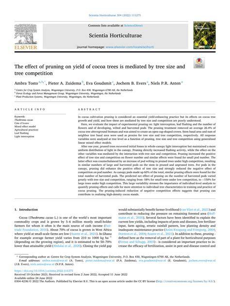 The effect of pruning on yield of cocoa trees is mediated by tree size ... - raincitystudios.com