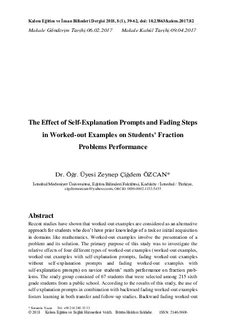 The Effect of Self-Explanation Prompts and Fading Steps - muktibox.com