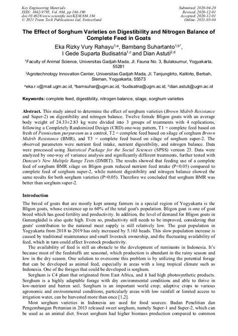 The Effect of Sorghum Varieties on Digestibility and Nitrogen Balance ... - raincitystudios.com