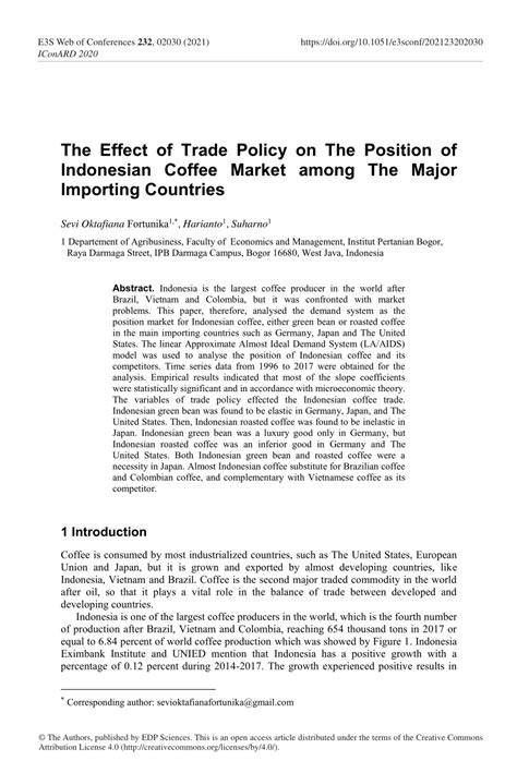 The Effect of Trade Policy on The Position of Indonesian Coffee … - balustradellc