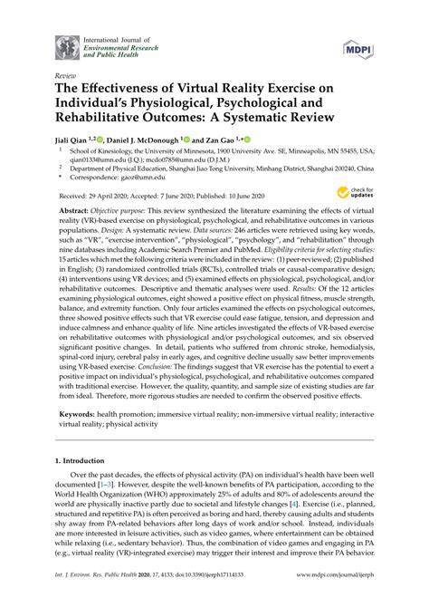 The Effectiveness of Virtual Reality Exercise on Individual's ... - balustradellc