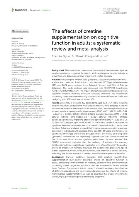 The effects of creatine supplementation on cognitive … - balustradellc