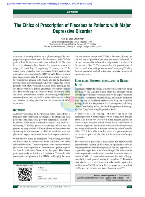 The Ethics of Prescription of Placebos to Patients with Major ... - balustradellc
