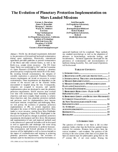 The Evolution of Planetary Protection Implementation on Mars Landed ... - wintechmobiles.com