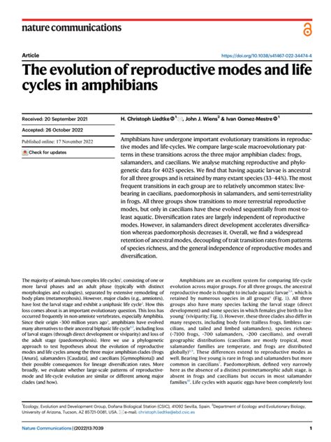 The evolution of reproductive modes and life cycles in ... - Nature - muktibox.com