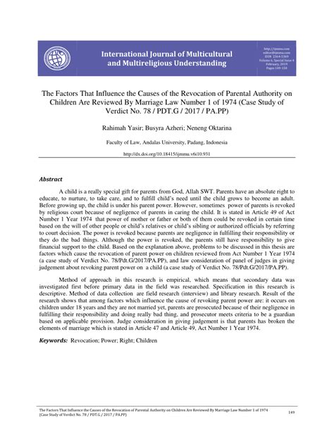 The Factors that Influence the Causes of the Revocation of Parental ... - balustradellc