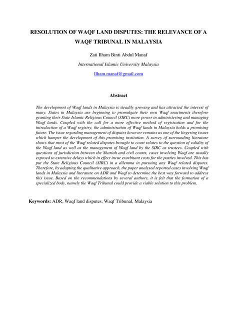 THE FORM OF WAQF DISPUTE RESOLUTION OF COMUNAL LAND … - balustradellc