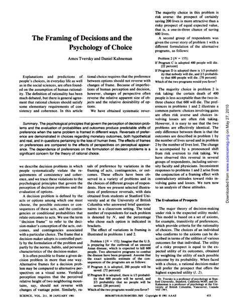 The Framing of Decisions and the Psychology of Choice - balustradellc