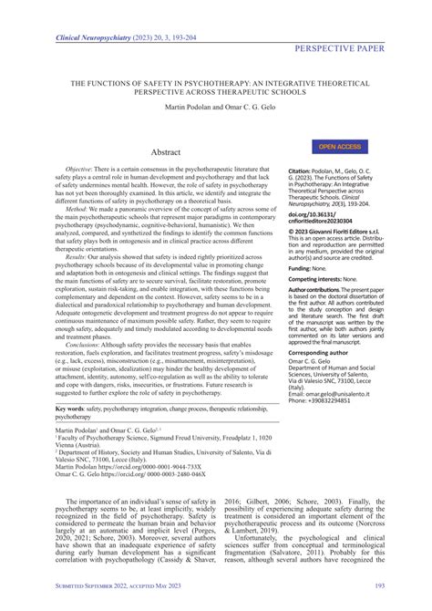 The Functions of Safety in Psychotherapy: An Integrative Theoretical ... - balustradellc