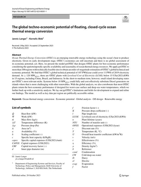 The global techno-economic potential of floating, closed-cycle ocean ... - raincitystudios.com