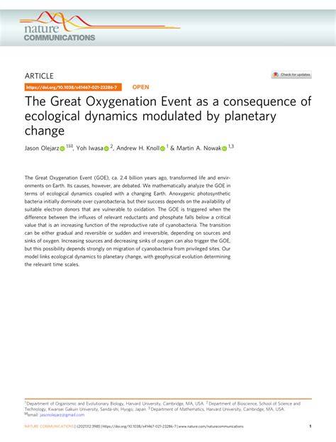 The Great Oxygenation Event as a consequence of ecological ... - Nature - raincitystudios.com