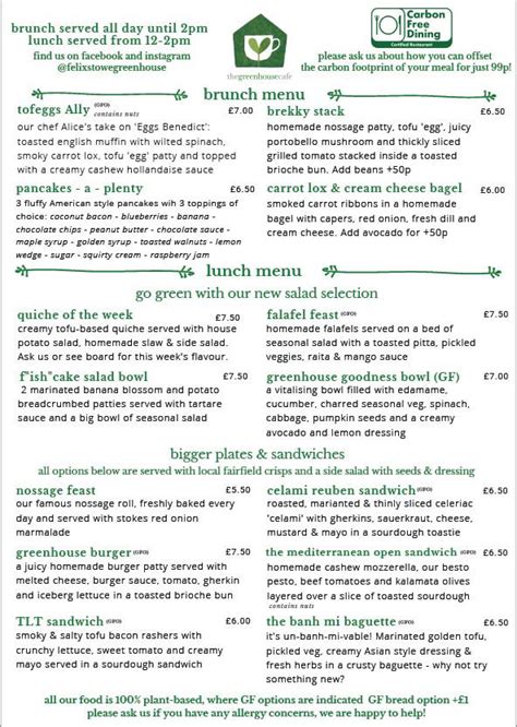 THE GREENHOUSE CAFE, Felixstowe - Menu, Prices