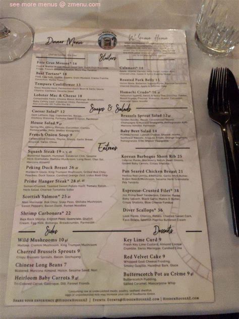 THE HIDDEN HOUSE, Chandler - Menu, Prices