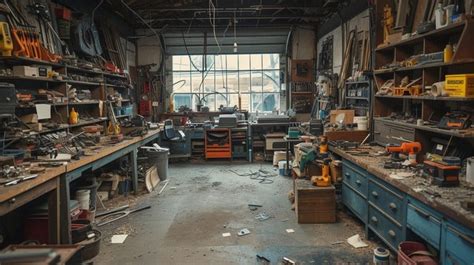 The image displays a cluttered workshop or garage environment ... - balustradellc