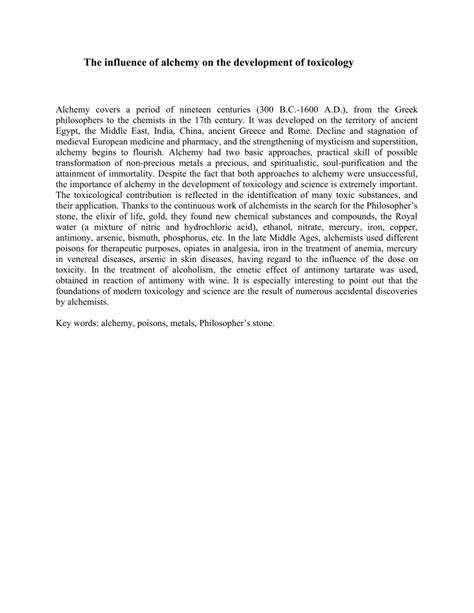 The Impact of Alchemy on the Development of Toxicology and Poison ... - wintechmobiles.com