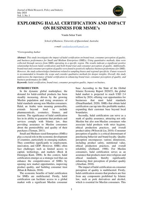The impact of halal certification for MSME business: A … - balustradellc