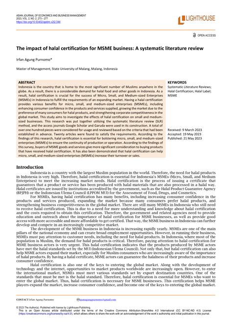 The impact of halal certification for MSME business: A systematic ... - balustradellc