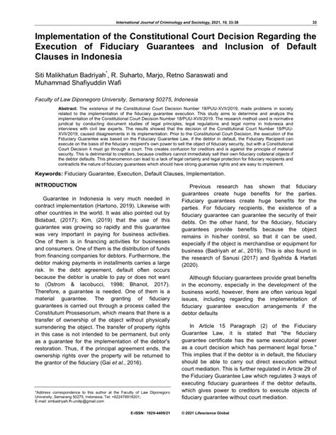 The Implementation of the Constitutional Court Decision on Fiduciary ... - balustradellc