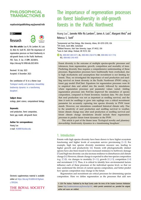 The importance of regeneration processes on forest biodiversity in old ... - raincitystudios.com