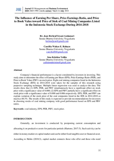 The Influence of Earning Per Share, Price to Book Value, Return - balustradellc