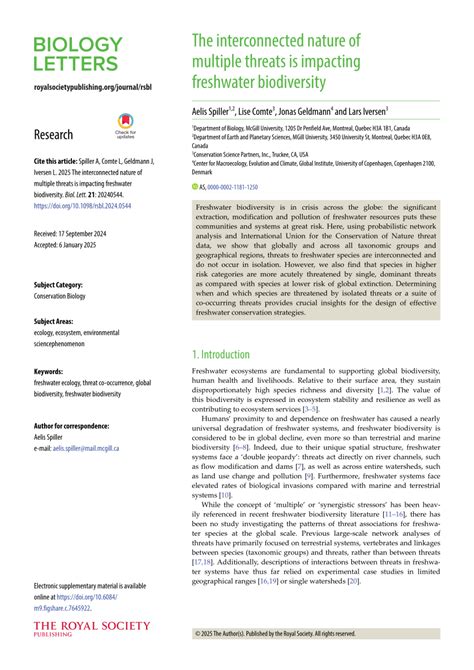 The interconnected nature of multiple threats is impacting freshwater ... - muktibox.com