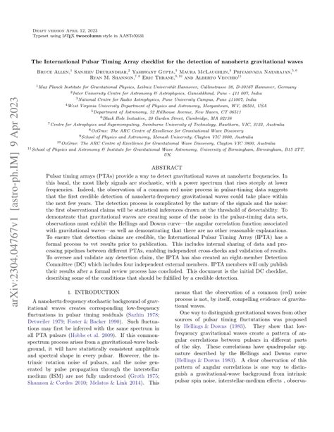 The International Pulsar Timing Array checklist for the detection of ... - muktibox.com