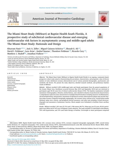 The Miami Heart Study (MiHeart) at Baptist Health South ... - PubMed - balustradellc