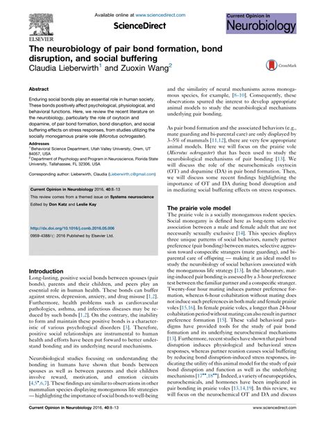 The neurobiology of pair bond formation, bond disruption, and social ... - balustradellc