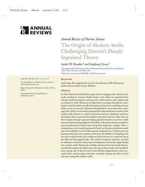 The Origin of Modern Atolls: Challenging Darwin's Deeply Ingrained ... - wintechmobiles.com