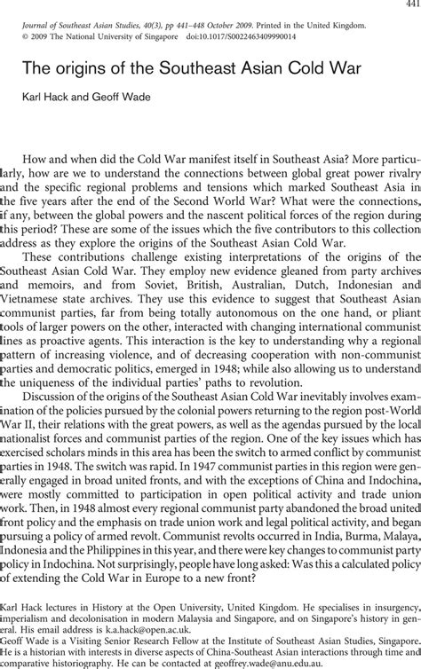The Origins of the Southeast Asian Cold War - JSTOR - wintechmobiles.com