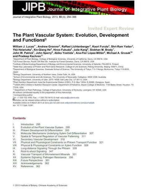 The Plant Vascular System: Evolution, Development and FunctionsF ... - muktibox.com