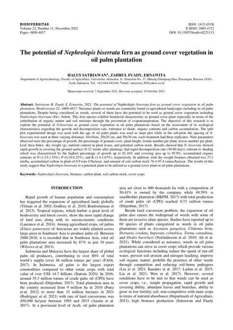 The potential of Nephrolepis biserrata fern as ground cover vegetation ... - raincitystudios.com