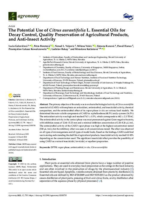 The Potential Use of Citrus aurantifolia L. Essential Oils for Decay ... - raincitystudios.com