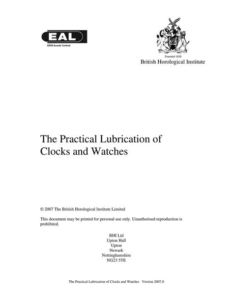 The Practical Lubrication of Clocks and Watches - balustradellc