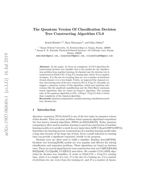 The Quantum Version Of Classification Decision Tree Constructing ... - coolestguyplanet.net