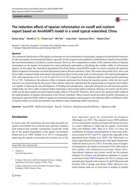 The reduction effects of riparian reforestation on runoff and nutrient ... - raincitystudios.com