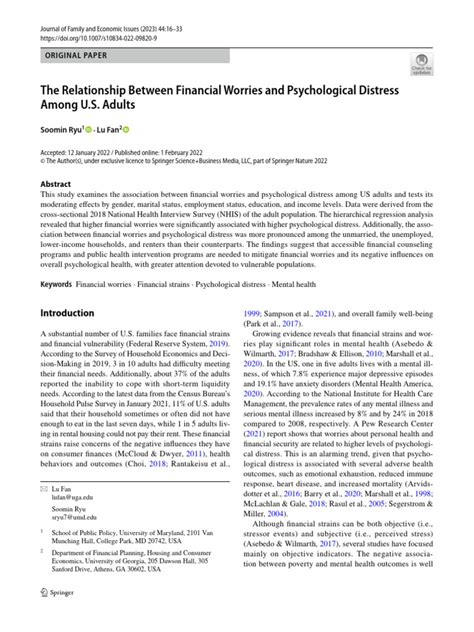 The Relationship Between Financial Worries and Psychological … - balustradellc
