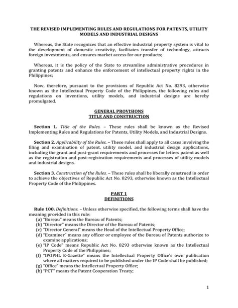THE REVISED IMPLEMENTING RULES AND REGULATIONS FOR PATENTS, UTILITY ... - balustradellc