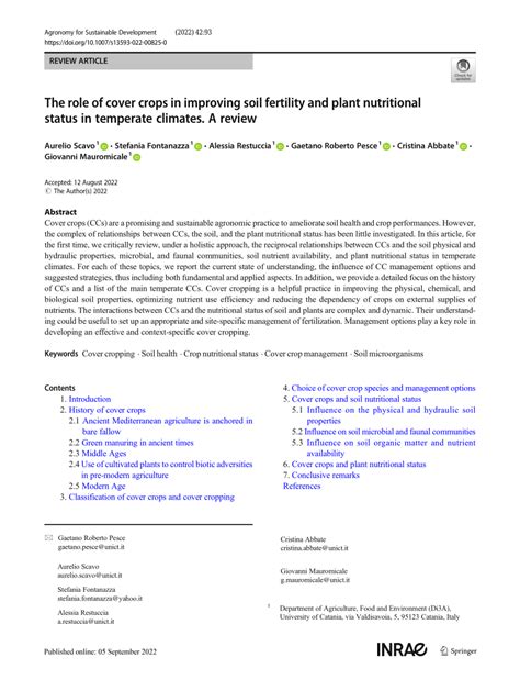 The role of cover crops in improving soil fertility and plant ... - muktibox.com
