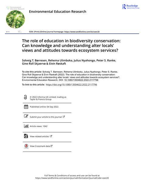 The role of education in biodiversity conservation: Can … - raincitystudios.com
