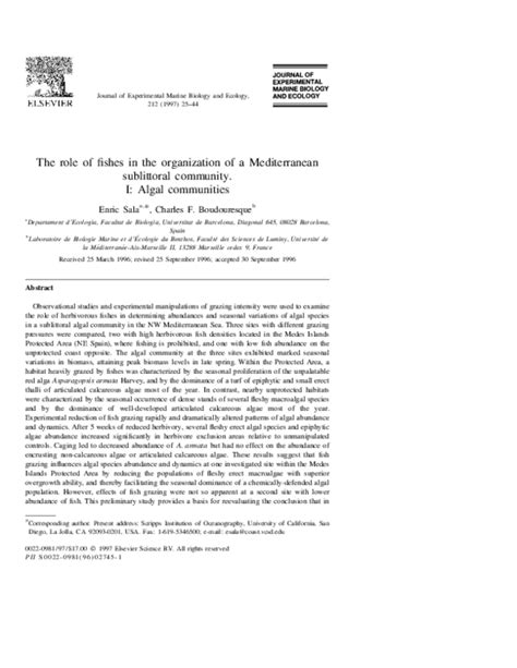 The role of fishes in the organization of a Mediterranean sublittoral ... - raincitystudios.com